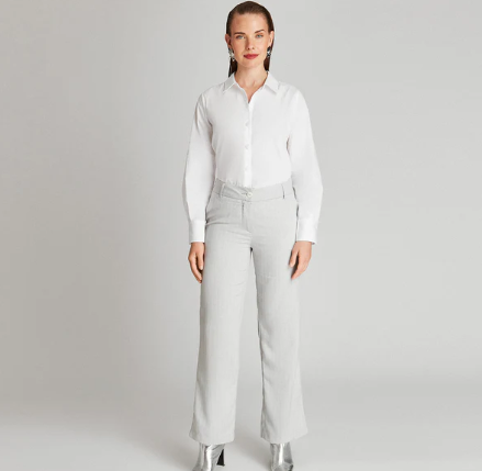 PANTALON DE TELA RECTO RAYADO GRIS