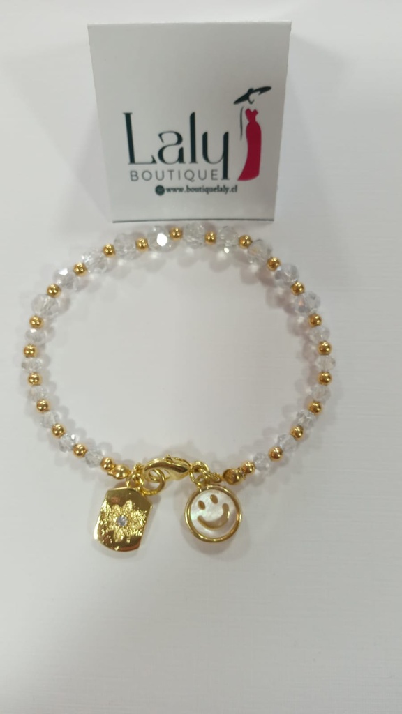 PULSERA CRISTAL CON CARITA NACAR Y DIJE