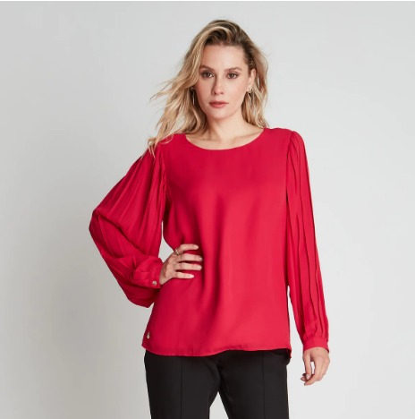 BLUSA CUELLO REDONDO MANGA PLISADA